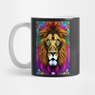 Colorful Lion with flowers surrealist impressionist style Chambala paradise Mug